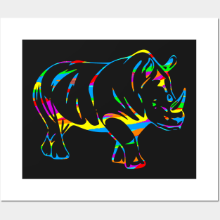 Colorful Rhino Outline Posters and Art